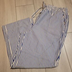 Stradivarius Women's Pull-on Seersucker Striped Wide Leg Trousers XL Blue White